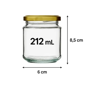 צנצנת זכוכית עגולה 212 מ״ל עם מידות ונפח