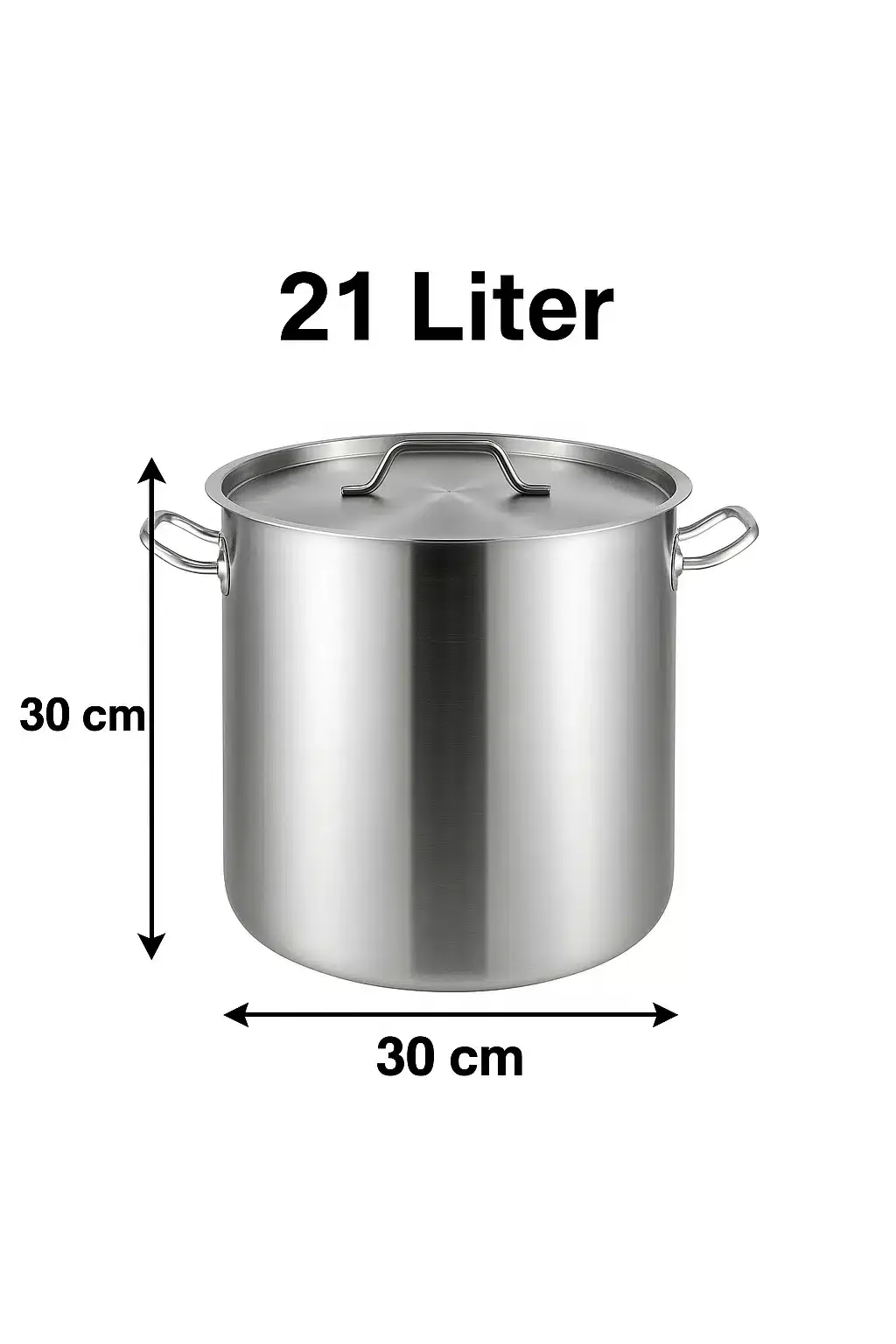 סיר נירוסטה תעשייתי 21 ליטר 30x30 סמ עם מכסה מתכת נסליין - תמונה 2