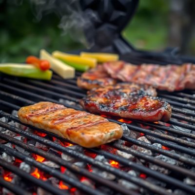 Lit coals on a grill
