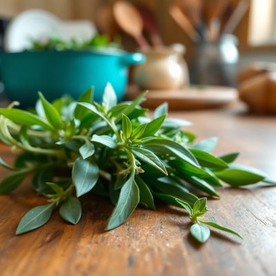 Fresh sage herb on kitchen table