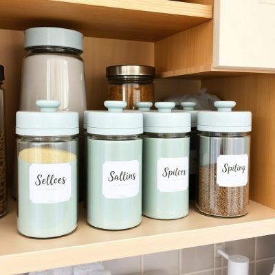 A beautiful display of spice containers in a kitchen setting