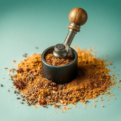 Tool for grinding spices with colorful spices