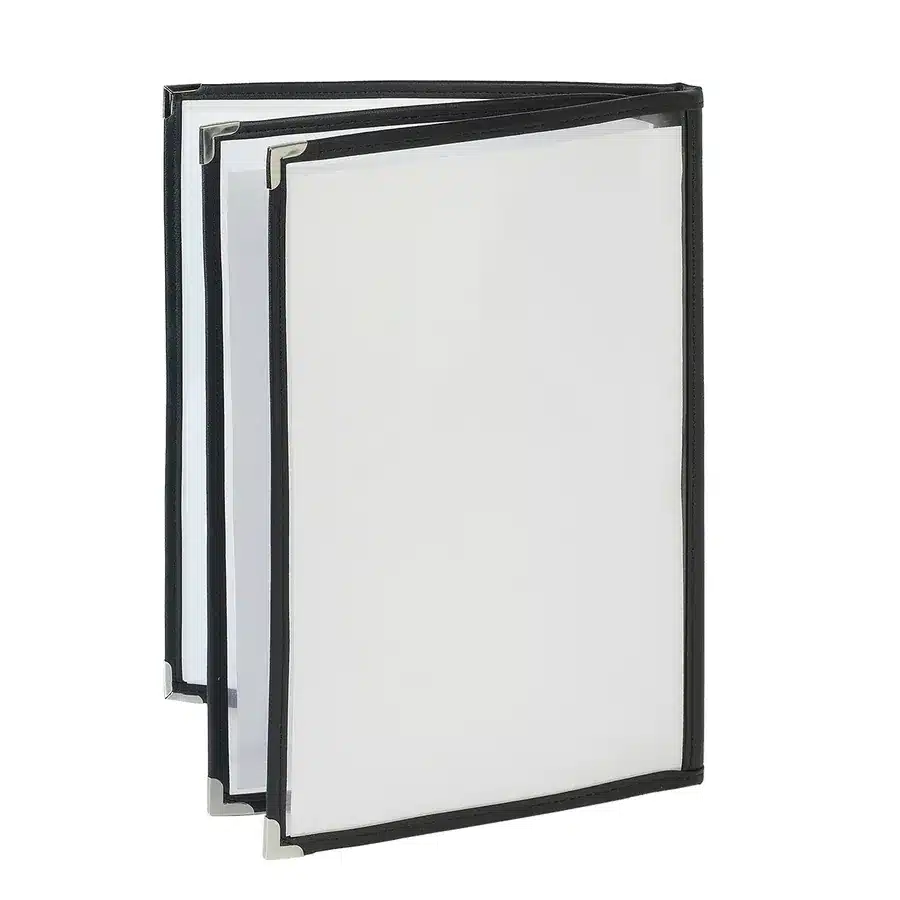 כיסוי שקוף לתפריט 3 דפי A4 6 עמודים עם מסגרת שחורה - שחור