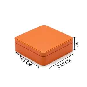 קופסת פח כתומה 24.5 24.5 גובה 7 עם מידות