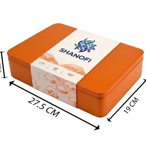 קופסת פח מלבנית כתומה 27.5 19 גובה 6 עם מידות