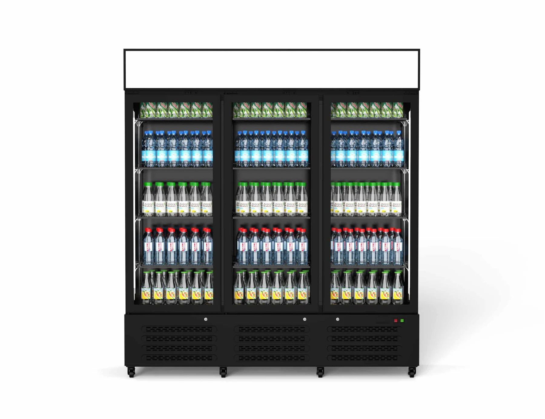 מקרר ויטרינה תעשייתי שחור RF-1390PS עם שלוש דלתות זכוכית במבט חזיתי