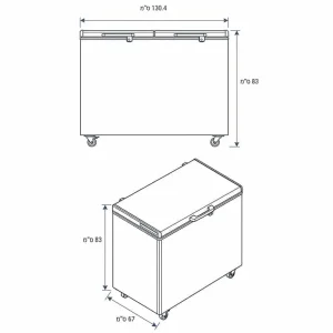 שרטוט מידות מקפיא מקרר RF-470PC: רוחב 130.4, עומק 67 וגובה 83 ס״מ